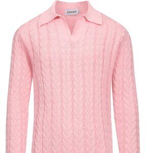 NWT 80's Preppy Dad-core OXKnit Twist Knitted Pink Retro Sweater Men's size XL